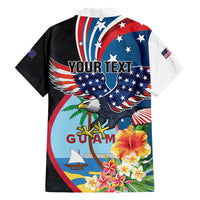 Personalized Guam Fourth of July Family Matching Short Sleeve Bodycon Dress and Hawaiian Shirt Tropical Flowers