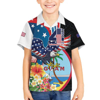 Personalized Guam Fourth of July Family Matching Short Sleeve Bodycon Dress and Hawaiian Shirt Tropical Flowers