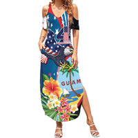 Personalized Guam Fourth of July Family Matching Summer Maxi Dress and Hawaiian Shirt Tropical Flowers
