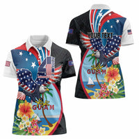 Personalized Guam Fourth of July Women Polo Shirt Tropical Flowers