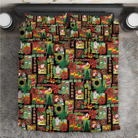 Hawaiian Santa Christmas Pattern Bedding Set Black Version - Polynesian Pride