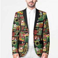 Hawaiian Santa Christmas Pattern Blazer Black Version - Polynesian Pride