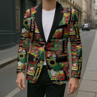 Hawaiian Santa Christmas Pattern Blazer Black Version - Polynesian Pride