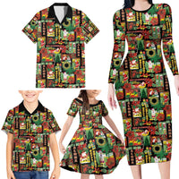 Hawaiian Santa Christmas Pattern Family Matching Long Sleeve Bodycon Dress and Hawaiian Shirt Black Version - Polynesian Pride