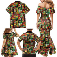 Hawaiian Santa Christmas Pattern Family Matching Mermaid Dress and Hawaiian Shirt Black Version - Polynesian Pride