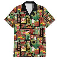 Hawaiian Santa Christmas Pattern Family Matching Off The Shoulder Long Sleeve Dress and Hawaiian Shirt Black Version - Polynesian Pride