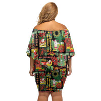 Hawaiian Santa Christmas Pattern Family Matching Off Shoulder Short Dress and Hawaiian Shirt Black Version - Polynesian Pride