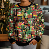 Hawaiian Santa Christmas Pattern Kid Ugly Christmas Sweater Black Version - Polynesian Pride