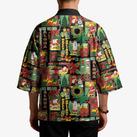Hawaiian Santa Christmas Pattern Kimono Black Version - Polynesian Pride