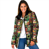Hawaiian Santa Christmas Pattern Padded Jacket Black Version - Polynesian Pride