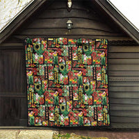 Hawaiian Santa Christmas Pattern Quilt Black Version - Polynesian Pride