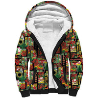Hawaiian Santa Christmas Pattern Sherpa Hoodie Black Version - Polynesian Pride