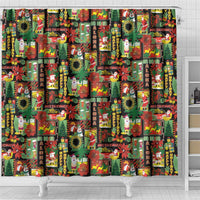 Hawaiian Santa Christmas Pattern Shower Curtain Black Version - Polynesian Pride