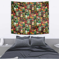 Hawaiian Santa Christmas Pattern Tapestry Black Version - Polynesian Pride
