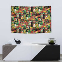 Hawaiian Santa Christmas Pattern Tapestry Black Version - Polynesian Pride