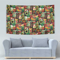 Hawaiian Santa Christmas Pattern Tapestry Black Version - Polynesian Pride