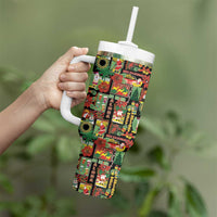 Hawaiian Santa Christmas Pattern Tumbler With Handle Black Version - Polynesian Pride