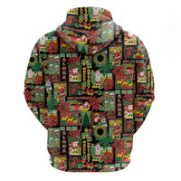 Hawaiian Santa Christmas Pattern Zip Hoodie Black Version - Polynesian Pride