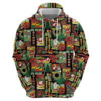Hawaiian Santa Christmas Pattern Zip Hoodie Black Version - Polynesian Pride