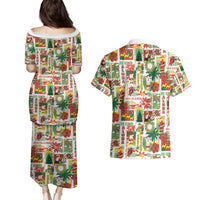 Hawaiian Santa Christmas Pattern Couples Matching Puletasi and Hawaiian Shirt White Version - Polynesian Pride