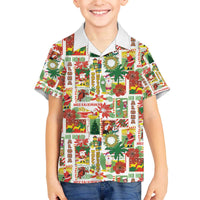 Hawaiian Santa Christmas Pattern Family Matching Off The Shoulder Long Sleeve Dress and Hawaiian Shirt White Version - Polynesian Pride