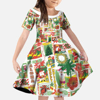 Hawaiian Santa Christmas Pattern Family Matching Short Sleeve Bodycon Dress and Hawaiian Shirt White Version - Polynesian Pride