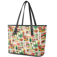 Hawaiian Santa Christmas Pattern Leather Tote Bag White Version - Polynesian Pride