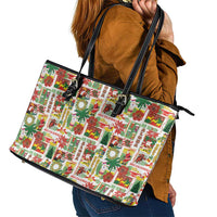 Hawaiian Santa Christmas Pattern Leather Tote Bag White Version - Polynesian Pride