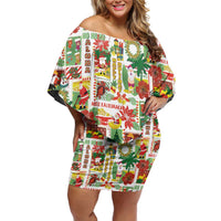 Hawaiian Santa Christmas Pattern Off Shoulder Short Dress White Version - Polynesian Pride