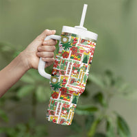 Hawaiian Santa Christmas Pattern Tumbler With Handle White Version - Polynesian Pride