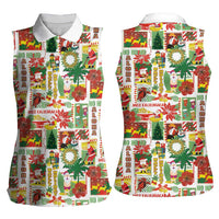 Hawaiian Santa Christmas Pattern Women Sleeveless Polo Shirt White Version - Polynesian Pride
