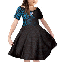 New Zealand Tuatara Plumeria Family Matching Mermaid Dress and Hawaiian Shirt Maori Blue Koru Tribal Tattoo