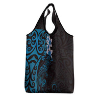 New Zealand Tuatara Plumeria Grocery Bag Maori Blue Koru Tribal Tattoo