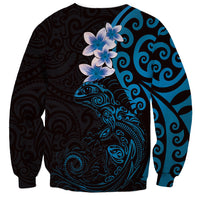 New Zealand Tuatara Plumeria Sweatshirt Maori Blue Koru Tribal Tattoo