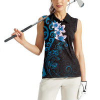 New Zealand Tuatara Plumeria Women Sleeveless Polo Shirt Maori Blue Koru Tribal Tattoo