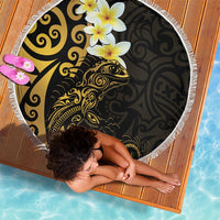 New Zealand Tuatara Plumeria Beach Blanket Maori Gold Koru Tribal Tattoo