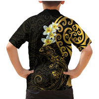 New Zealand Tuatara Plumeria Family Matching Mermaid Dress and Hawaiian Shirt Maori Gold Koru Tribal Tattoo
