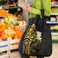 New Zealand Tuatara Plumeria Grocery Bag Maori Gold Koru Tribal Tattoo