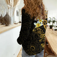 New Zealand Tuatara Plumeria Women Casual Shirt Maori Gold Koru Tribal Tattoo