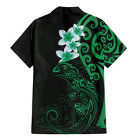 New Zealand Tuatara Plumeria Family Matching Mermaid Dress and Hawaiian Shirt Maori Green Koru Tribal Tattoo
