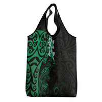 New Zealand Tuatara Plumeria Grocery Bag Maori Green Koru Tribal Tattoo
