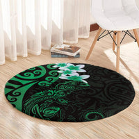 New Zealand Tuatara Plumeria Round Carpet Maori Green Koru Tribal Tattoo