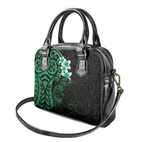 New Zealand Tuatara Plumeria Shoulder Handbag Maori Green Koru Tribal Tattoo