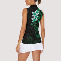 New Zealand Tuatara Plumeria Women Sleeveless Polo Shirt Maori Green Koru Tribal Tattoo