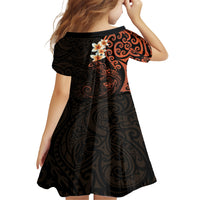 New Zealand Tuatara Plumeria Family Matching Long Sleeve Bodycon Dress and Hawaiian Shirt Maori Orange Koru Tribal Tattoo