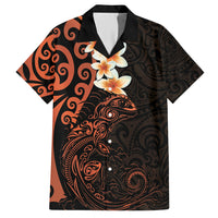 New Zealand Tuatara Plumeria Family Matching Long Sleeve Bodycon Dress and Hawaiian Shirt Maori Orange Koru Tribal Tattoo