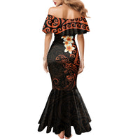 New Zealand Tuatara Plumeria Family Matching Mermaid Dress and Hawaiian Shirt Maori Orange Koru Tribal Tattoo