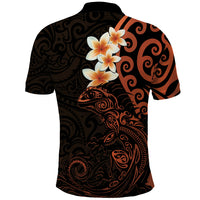 New Zealand Tuatara Plumeria Polo Shirt Maori Orange Koru Tribal Tattoo