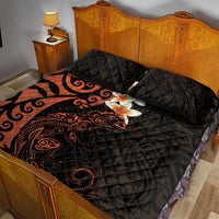 New Zealand Tuatara Plumeria Quilt Bed Set Maori Orange Koru Tribal Tattoo