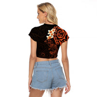 New Zealand Tuatara Plumeria Raglan Cropped T Shirt Maori Orange Koru Tribal Tattoo